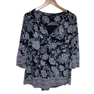 Lucky Brand Woman size‎ 1X Floral Print 3/4 Sleeve High Low Hem